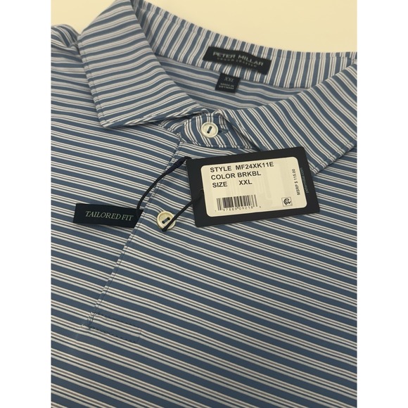 NWT Peter Millar BOWEN Triple Triple Stripe Jersey Golf Polo Shirt Blue XXL $115 - Picture 4 of 10
